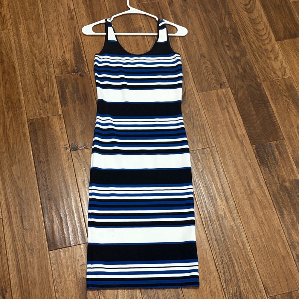 Topshop Navy and White Striped Midi Dress